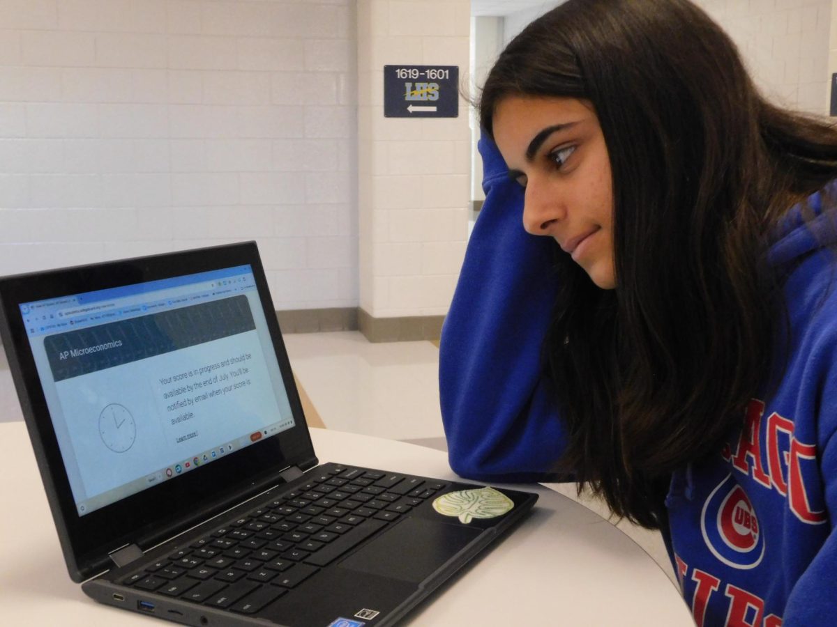 Senior Hailey Sekhon stares at the spot where her AP Microeconomics test grade should be, but isn't.