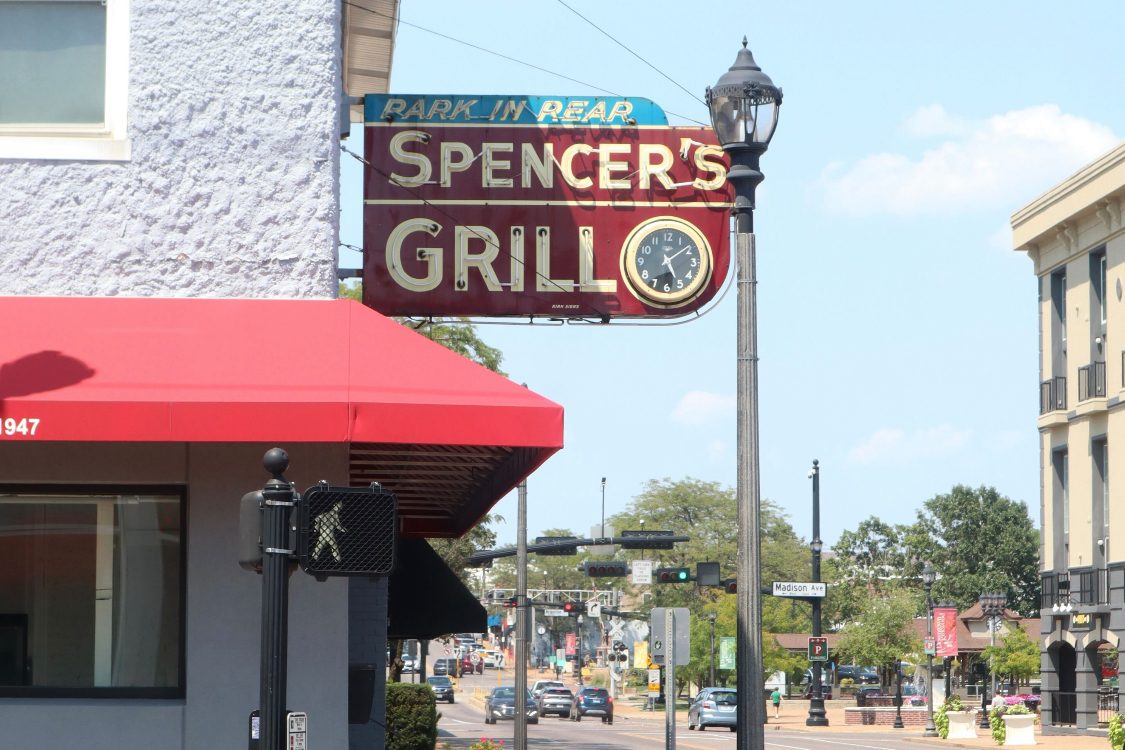 View of Spencer's Grill from 223 S. Kirkwood Rd, where the restaurant has sat for over 77 years