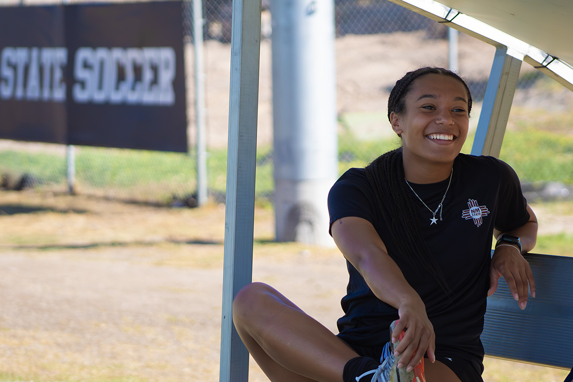 NMSU student-athlete Marlee Cavitt finishes an early morning soccer practice on Oct. 1, 2024, at the NM State Soccer Complex.