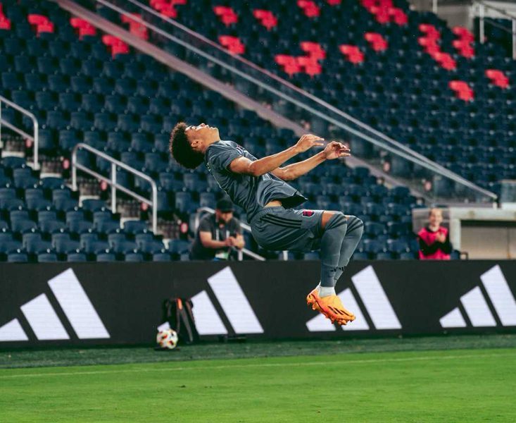 Mykhi Joyner performs a backflip after scoring a goal for St. Louis City 2. Submitted by Mykhi Joyner.