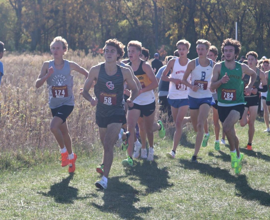 Junior Cameron Cox leads his pack during the regional race in Shelbyville on October 26, 2024.