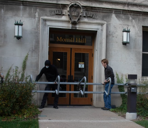 Protesters barricading Morrill Hall on  Oct. 21.