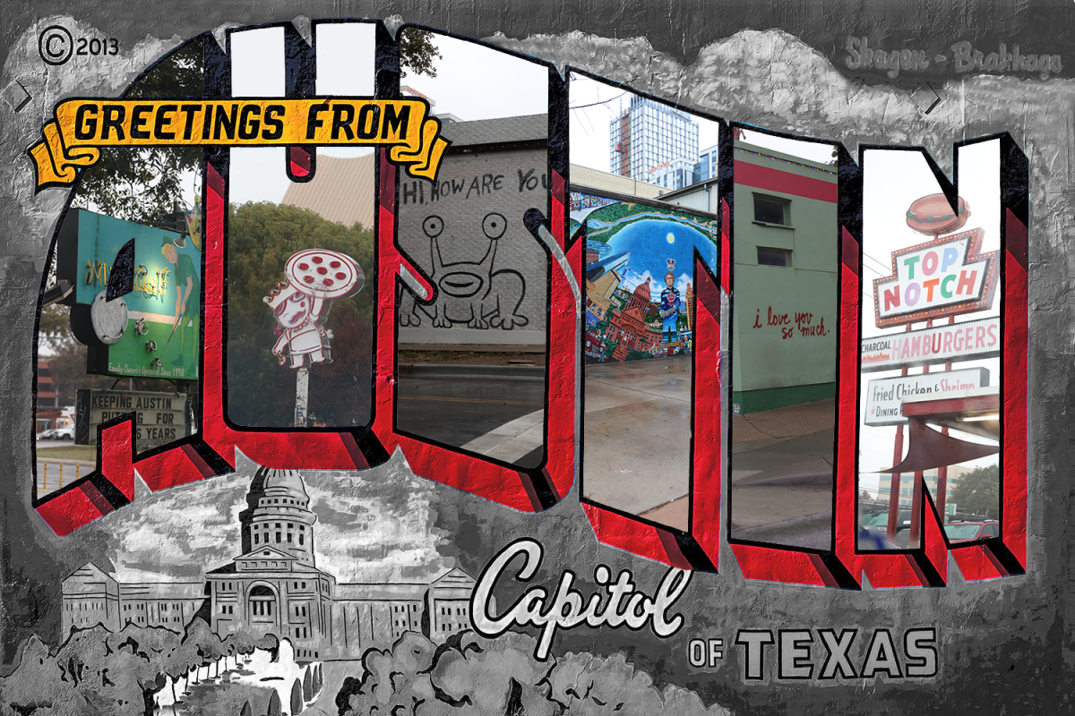 Original "Greetings From Austin" illustration by Rory Skagen; Design by Cooper Seaver.