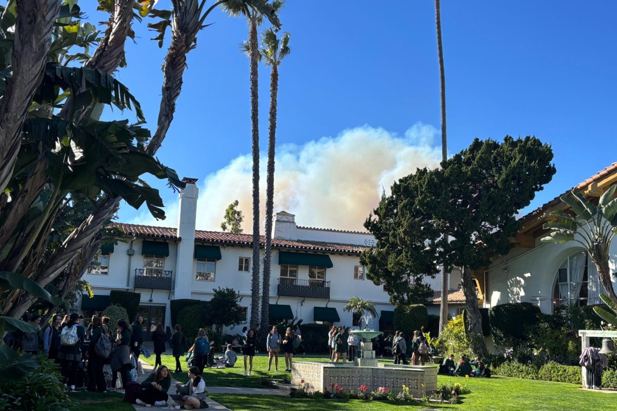 This is the view from Archer's main courtyard, where smoke can be seen rising from the Palisades fire Tuesday, Jan. 7. This photo was taken at 12:15 p.m. before Archer was evacuated, and less than 2 hours after the fire started.