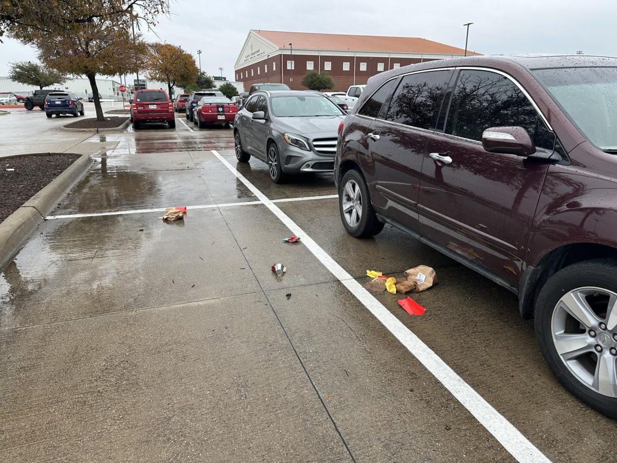 In the north parking lot, trash piles up every day. Sgt. Christopher Reeves took this photo as an example of the litter that continues to be in the school parking lots. "We're not talking about a cup here, a water bottle there," Reeves said. "We’re not talking about a straw wrapper. This is disgusting. It's horrible. I was actually astonished by the amount of trash."