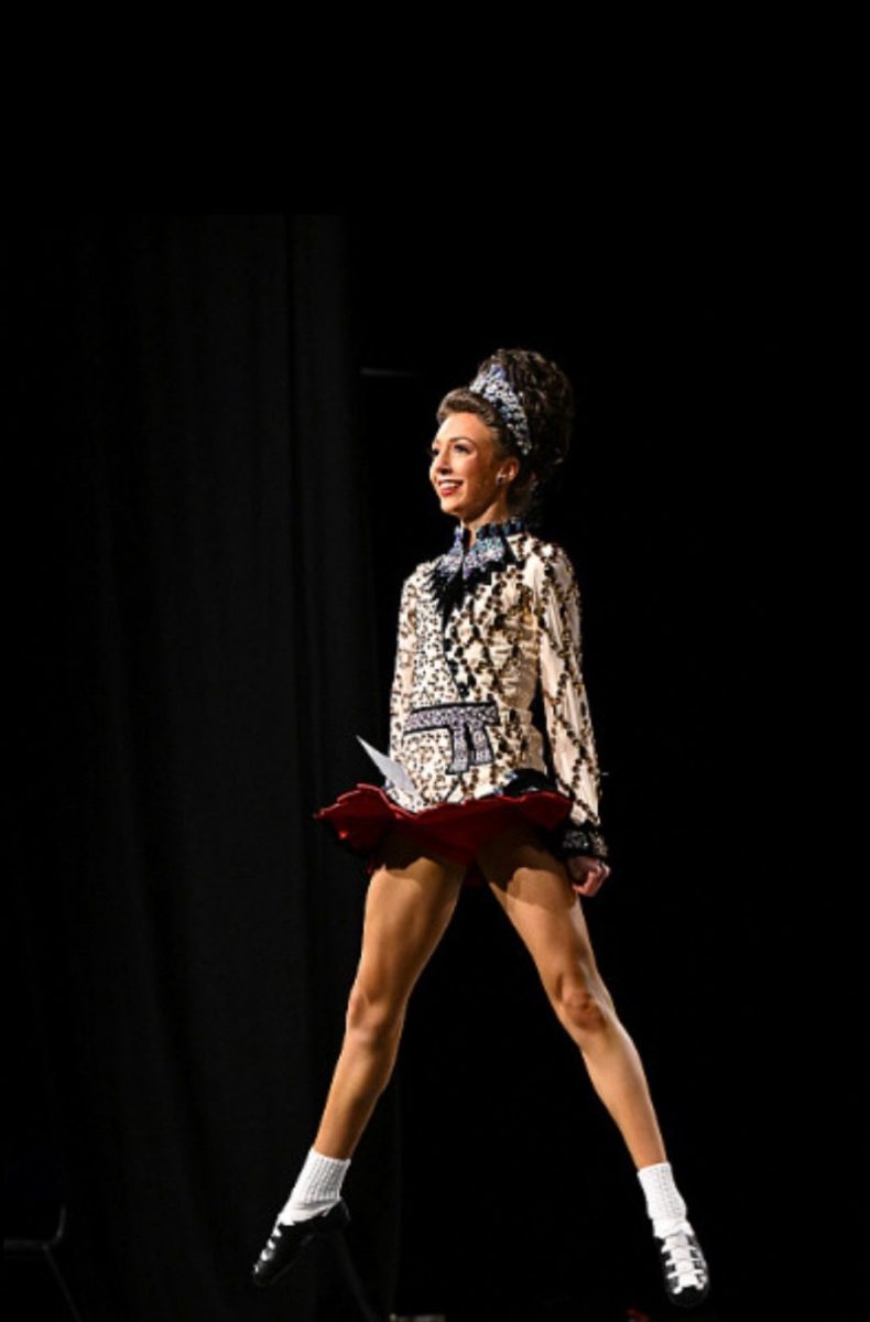 FLYING FEET: Sophomore Aine Mahony competes in the World Championship in March 2024 in Glasgow, Scotland. This was Mahony ’s third time competing at a World Championship. (Courtesy of Aine Mahony)