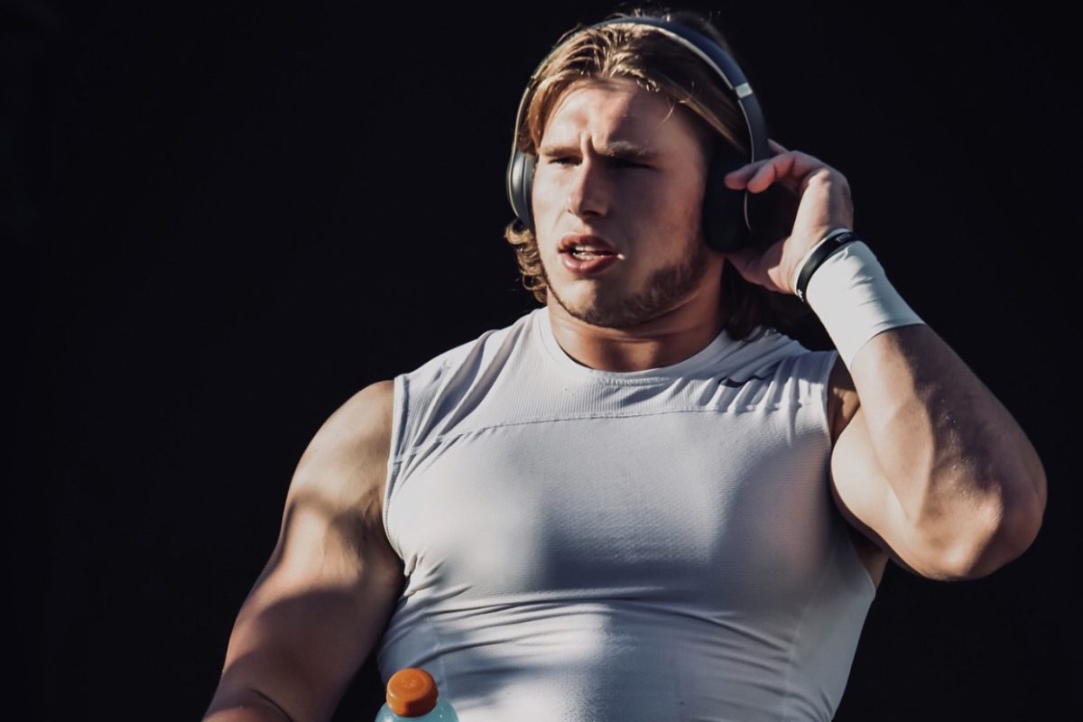 Defensive line coach Gerrit Choate works out while playing football at Southern Methodist University (SMU). He graduated from SMU with a bachelor's degree in applied physiology and sports management. (Photo provided by Gerrit Choate.)