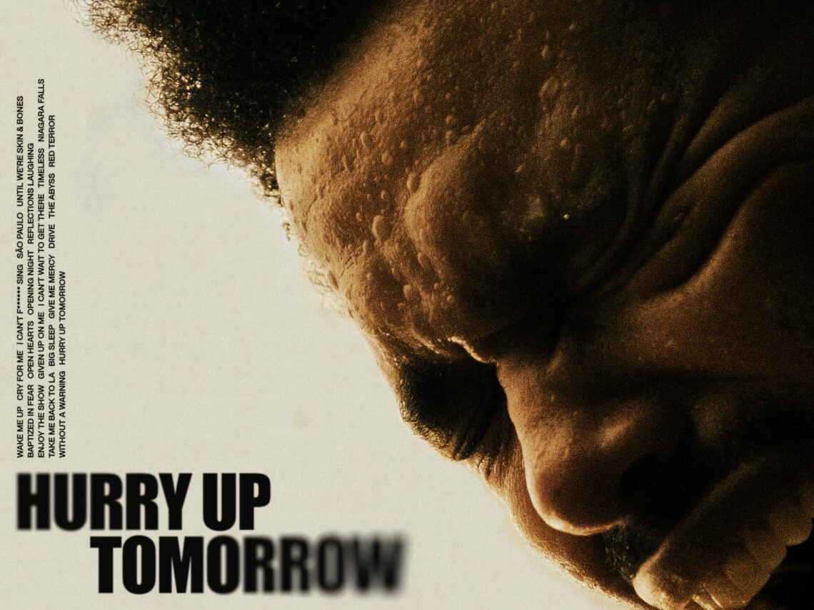 The album cover for "Hurry Up Tomorrow" features The Weeknd, seemingly overwhelmed and screaming from pain. 