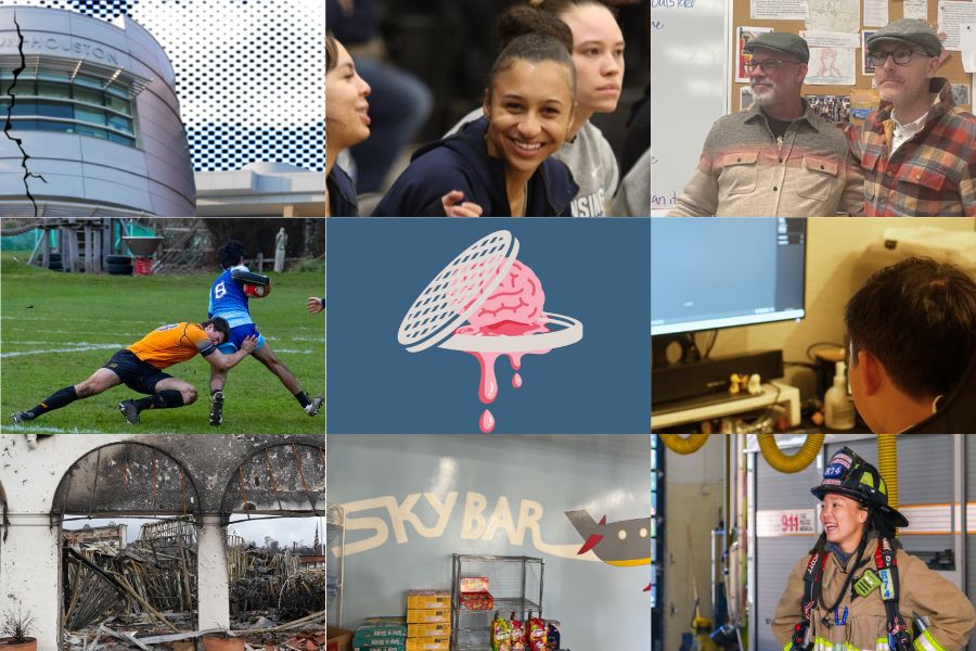 A collage of featured images from some of the 2024-2025 Best of SNO Stories of the Year. Original photos and graphics by Chloe Chu, Lily Rantanen, Aya Howard, Isabel Shultz, Aden Ovenden, Dinah Y., Fiona Peltonen, Liz Liu and courtesy of Matt Dewar.