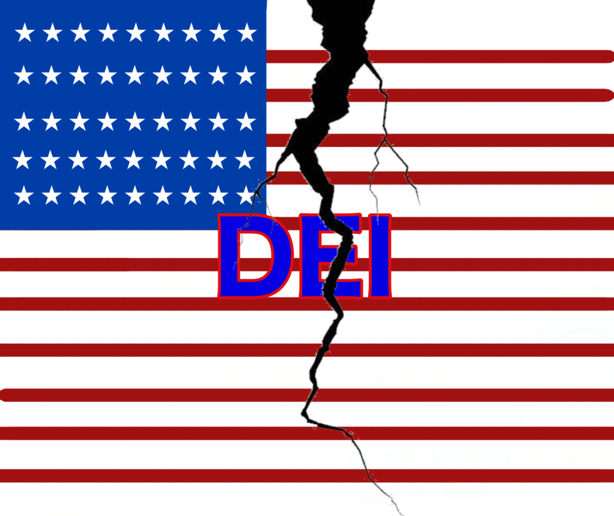 A Graphic image displays a tattered American flag with "DEI" written on the front. Since his inauguration, President Donald Trump has begun rolling back diversity, equity and inclusion initiatives through executive orders. 