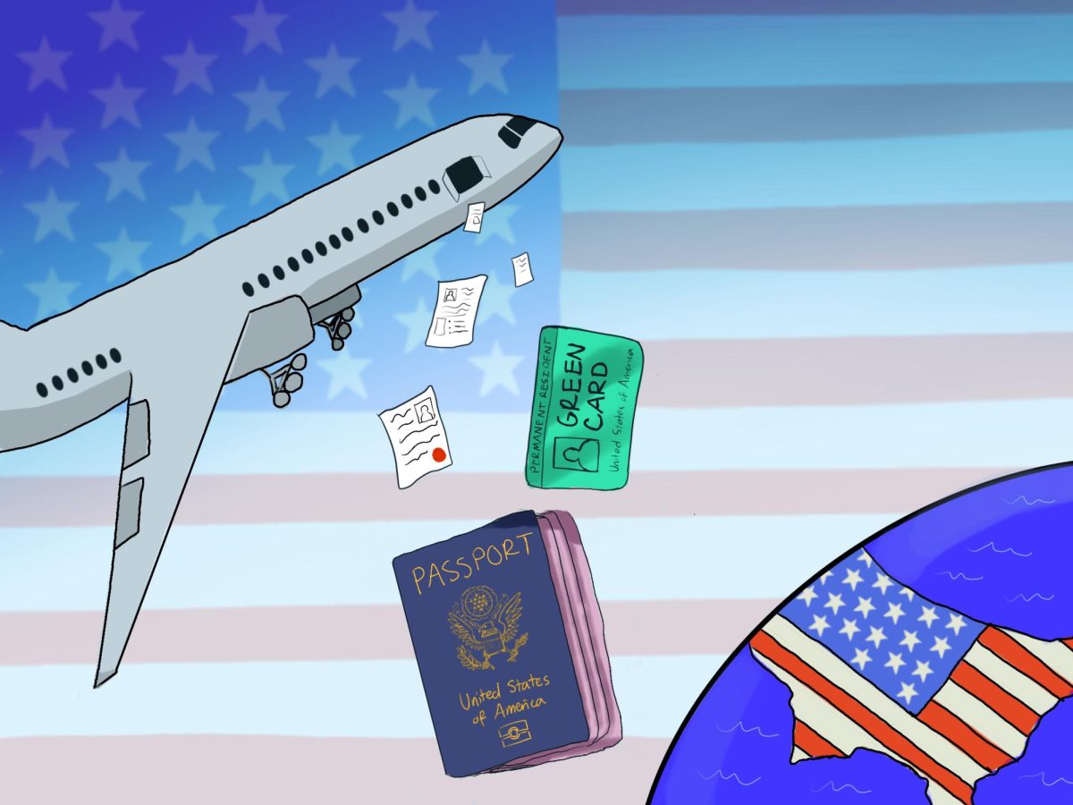 The Trump administration's restrictive policies on immigration make international travel for non-U.S. citizens more difficult. Illustration | Asha Wojciechowski