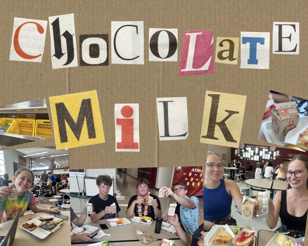 Some Ankeny High School (AHS) students have been outraged since school started due to the absence of chocolate milk in the cafeteria, but this regulation goes far beyond the Ankeny school district (ACSD). Students pose with their chocolate milk photographed by River Phillips, made using SCRL by River Phillips.