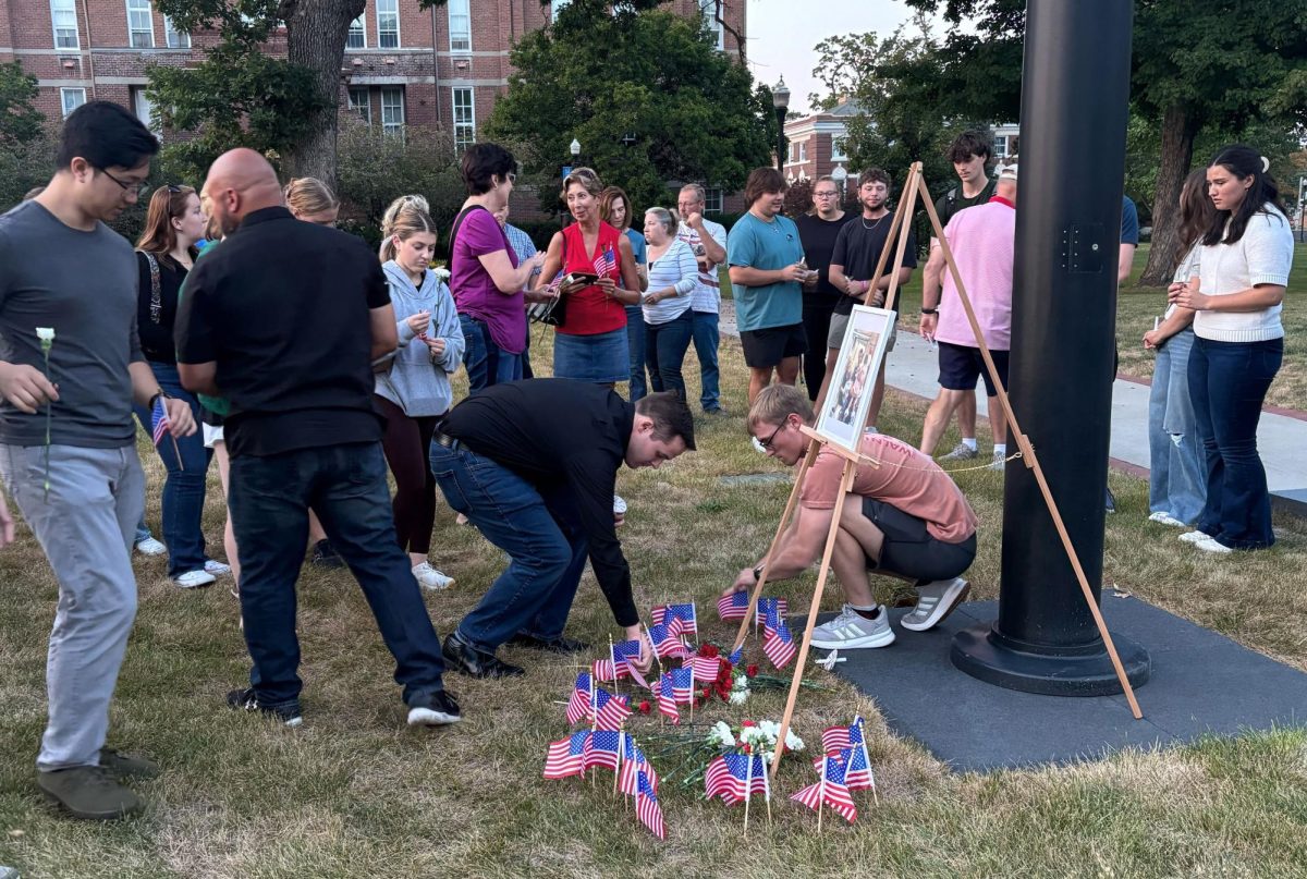 Attendees met in front of Old Main to pray for Kirk and his family.
