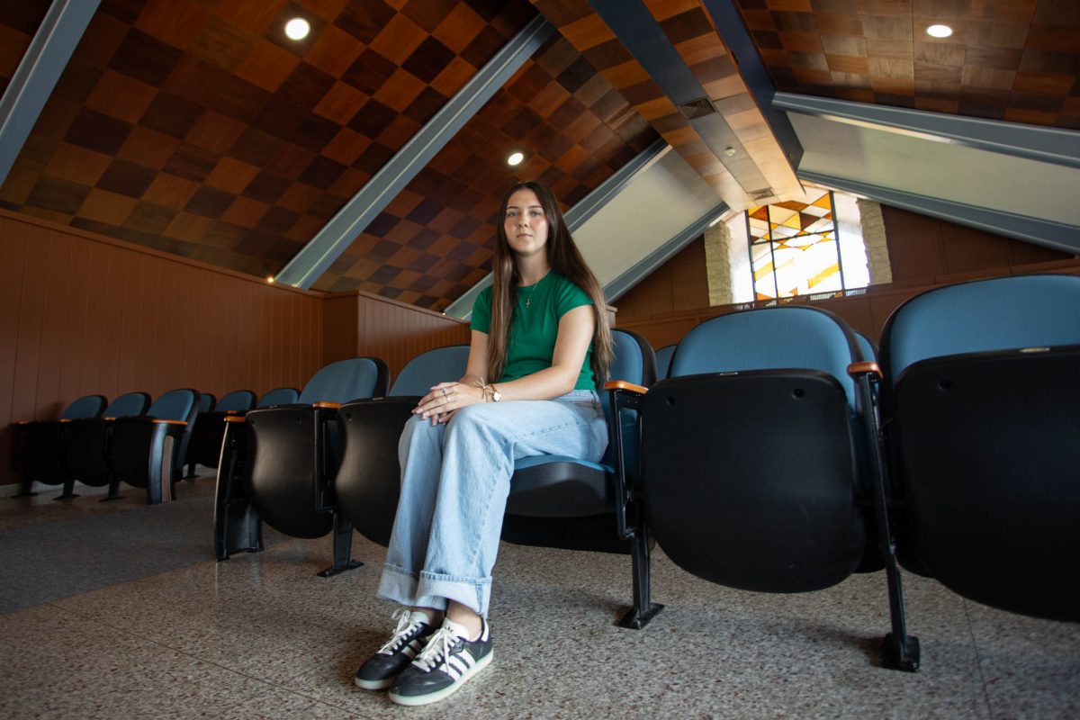 Education junior Kristen Hibert poses for a photo in the All Faiths Chapel on campus on Tuesday, Sept. 30, 2025. (Kennedy Long/The Battalion)