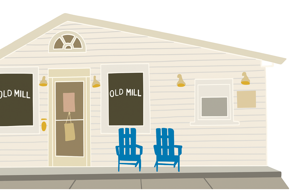 Cartoon drawing of The Old Mill. 