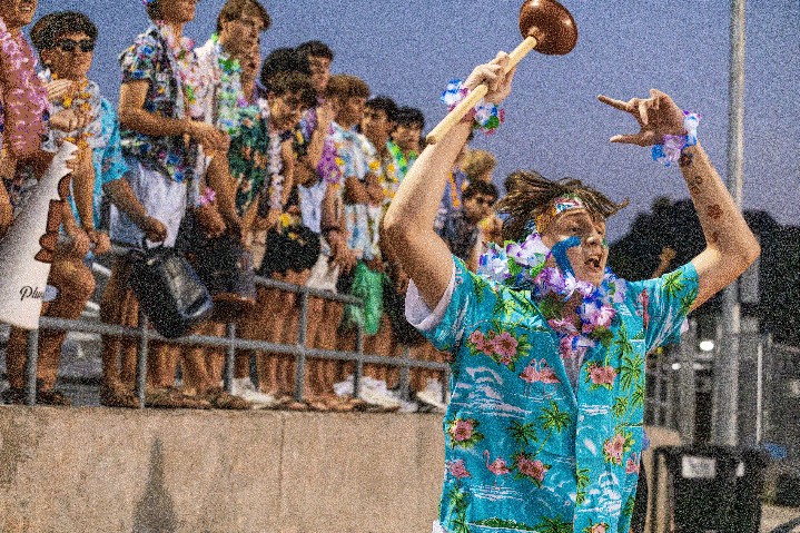 Coppell High School senior Judah Mullican, 2025-2026 Plunger Boy, excites the crowd at Coppell’s football game at Hebron on Sept. 26. The Plunger Boy tradition originated in the 1990s from a school rivalry. Animation by Karen Mascarenhas and Ani Ly.