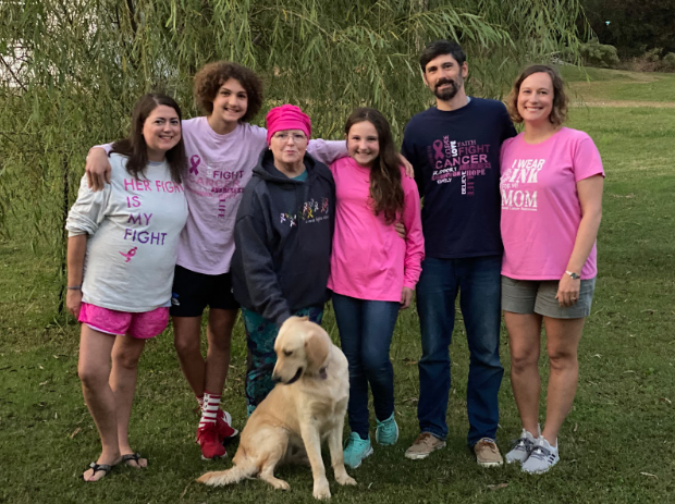 Breast cancer survivor Sue Crouse and her family spread awareness by wearing pink and sharing her story with the community. 