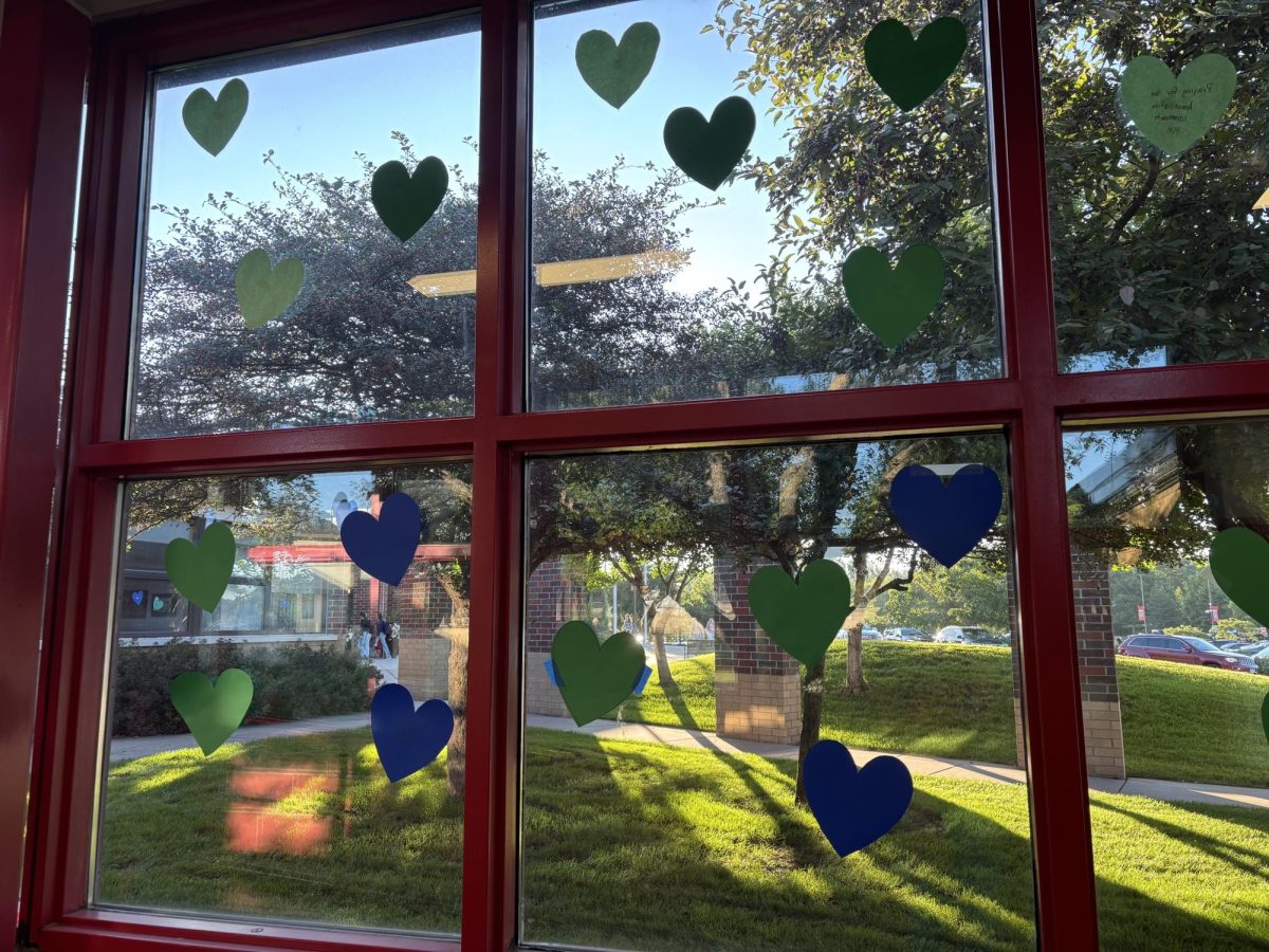 BSM students put up green and blue hearts around the halls as a visible symbol of solidarity.