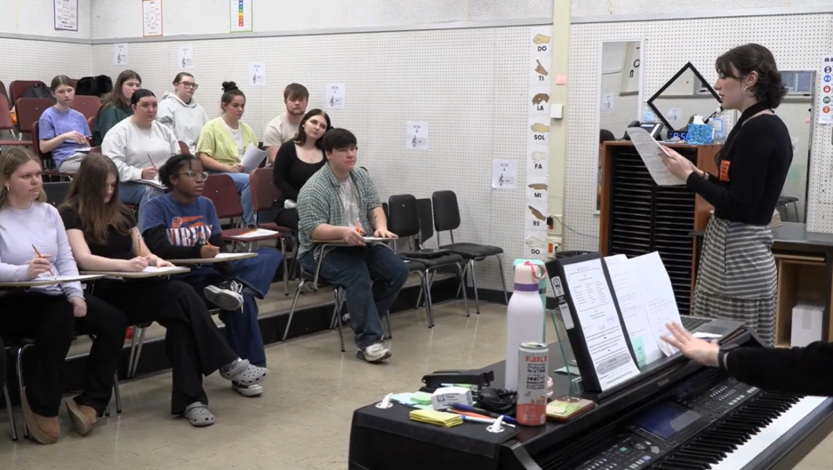 Nashville based recording artist Bronwen Fair ran Tyrone students through the basics of songwriting at a morning-long workshop in the TAHS Chorus room.