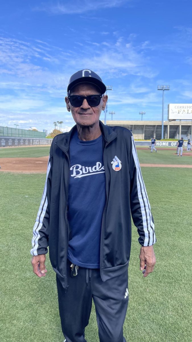 Billy Brocato, the Cerritos College Falcons baseball team's superfan at Kincaid Field after a meeting between Cerritos College and El Camino College on Friday, April 10, 2026.