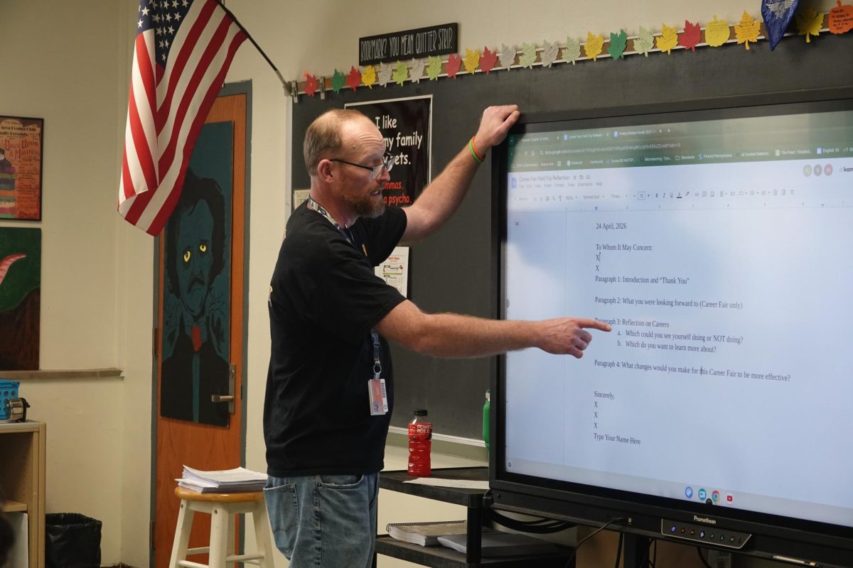 Mr. Holmes was back in his classroom teaching today for the first time since January 12. Students and staff were all happy to see him back. 
