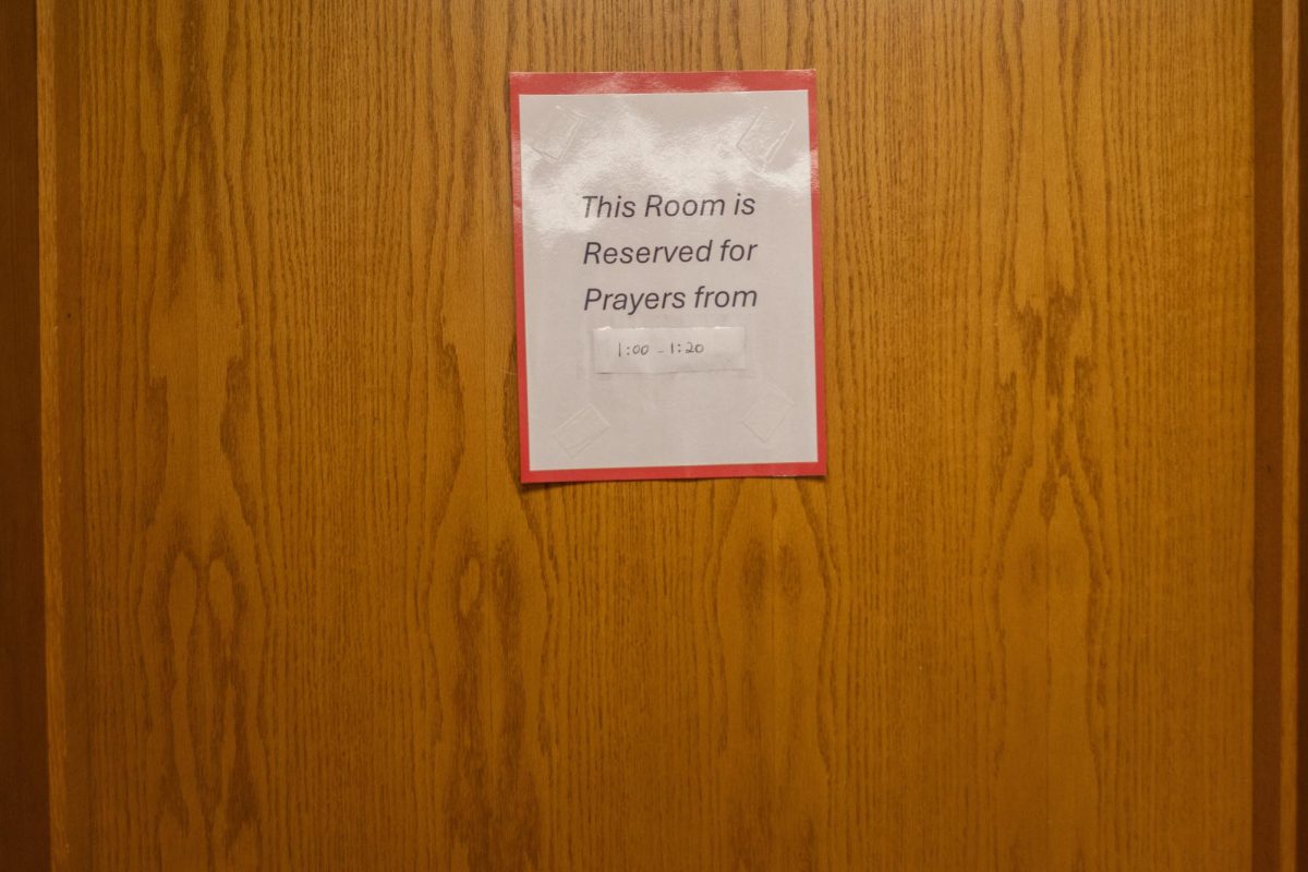 A photo of the new prayer room's door at Kirkwood High School.