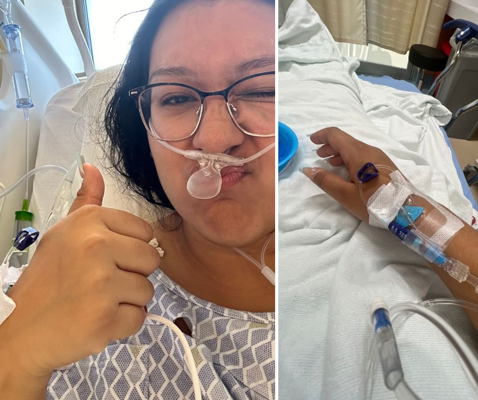 On the left is me fresh out of surgery, like literally because the first things I asked for were my glasses and phone. The right selfie was taken at 4:55am the day we rushed to Stanford after midnight.
