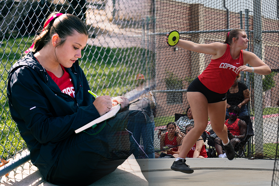 Coppell junior thrower Avery Easterling connects to her faith through journaling, which influences her perception of the field. Easterling credits her faith as the foundation of her confidence and personal growth serving as a tool to help her succeed. Photos by Naseeha Masood and Nidhi Medicharla