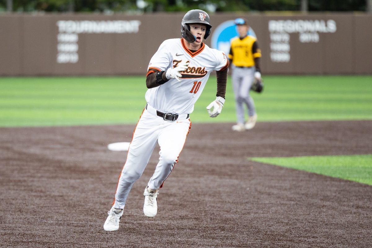 Bowling Green, OH - Falcons junior first baseman/outfielder TJ Takats (10) looks to round third base during a game between the Western Michigan Broncos and the Bowling Green Falcons at Steller Field in Bowling Green, Ohio.