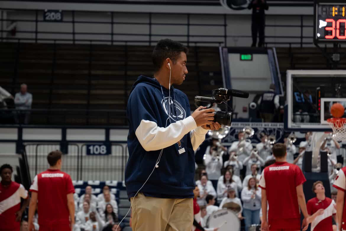 Sloss at work during a Penn State  basketball game this past season. (photo courtesy of Brayden Sloss)