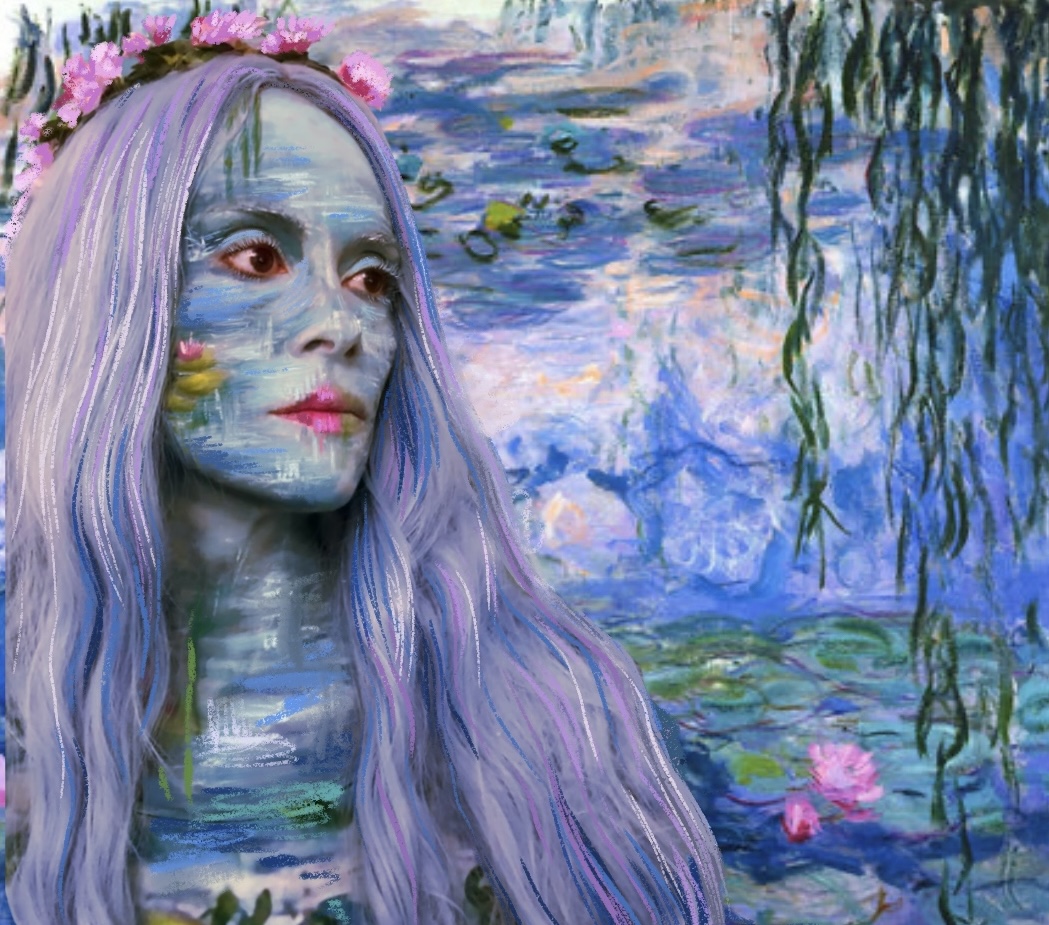 AP 2-D Art & Design and Drawing & Design teacher Katie O’Brien paints herself as Monet's "Water Lilies." She combined photographs of herself in makeup with her artwork. Photo courtesy of Katie O'Brien