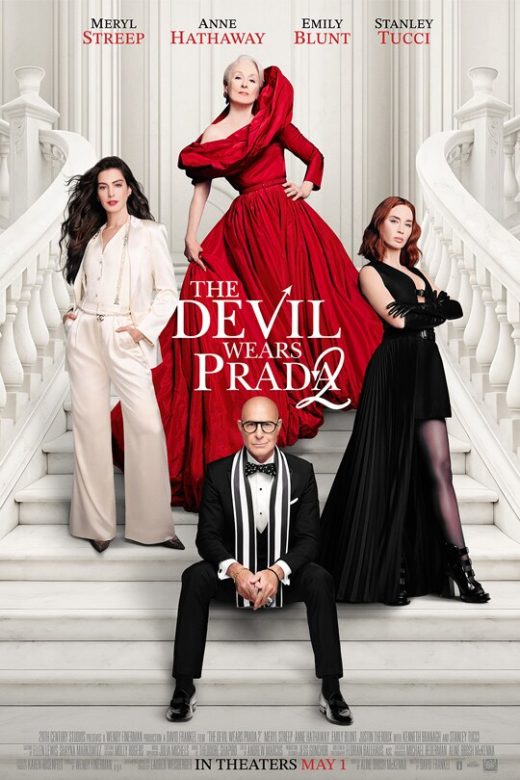 Characters Andrea Sachs, Miranda Priestly, Emily Charlton and Nigel Kipling played by Anne Hathaway, Meryl Streep,  Emily Blunt and Stanley Tucci (Courtesy of 20th Century Fox). 